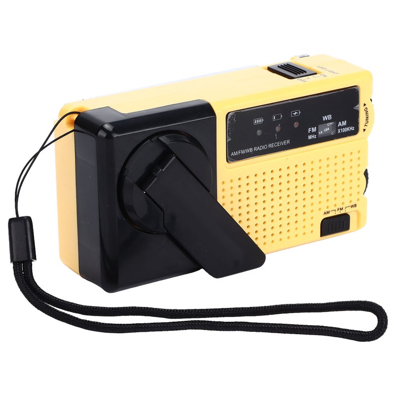 Hand Crank Flashlight Radio Portable Mini FM AM Weather Radio with LED Flashlight Yellow - Image 4