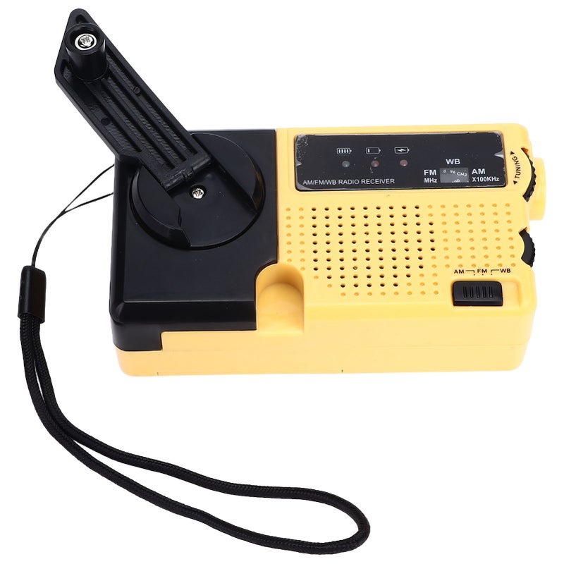 Hand Crank Flashlight Radio Portable Mini FM AM Weather Radio with LED Flashlight Yellow - Image 5