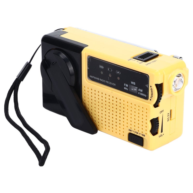 Hand Crank Flashlight Radio Portable Mini FM AM Weather Radio with LED Flashlight Yellow - Image 3