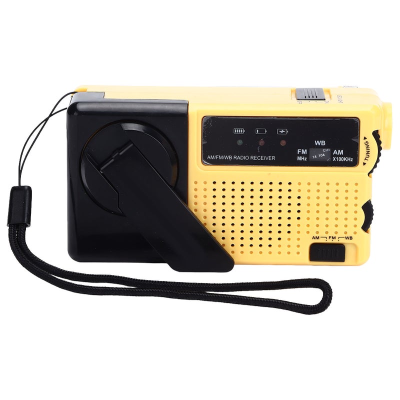 Hand Crank Flashlight Radio Portable Mini FM AM Weather Radio with LED Flashlight Yellow - Image 2