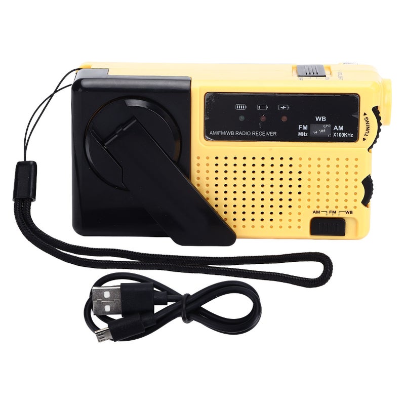 Hand Crank Flashlight Radio Portable Mini FM AM Weather Radio with LED Flashlight Yellow - Image 1