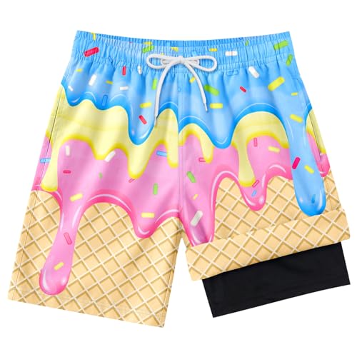 Lattlefnki Boys Swim Trunks Size 14-16, Boys Bathing Suit Ice Cream Swim Shorts Quick Dry Kids Swimsuit Beach Swimwear with Compression Liner - Image 1