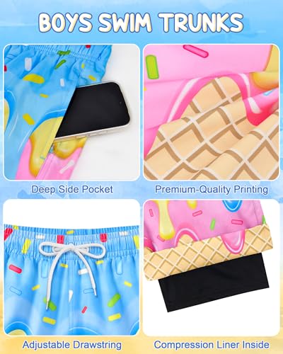 Lattlefnki Boys Swim Trunks Size 14-16, Boys Bathing Suit Ice Cream Swim Shorts Quick Dry Kids Swimsuit Beach Swimwear with Compression Liner - Image 5