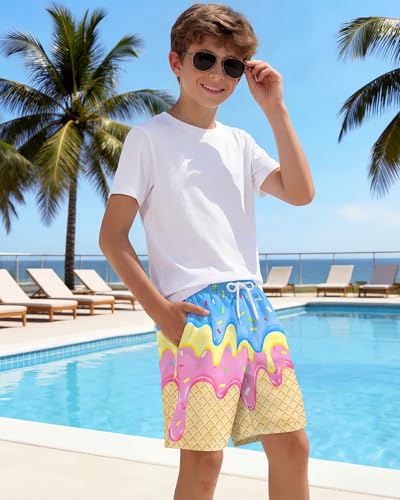 Lattlefnki Boys Swim Trunks Size 14-16, Boys Bathing Suit Ice Cream Swim Shorts Quick Dry Kids Swimsuit Beach Swimwear with Compression Liner - Image 2