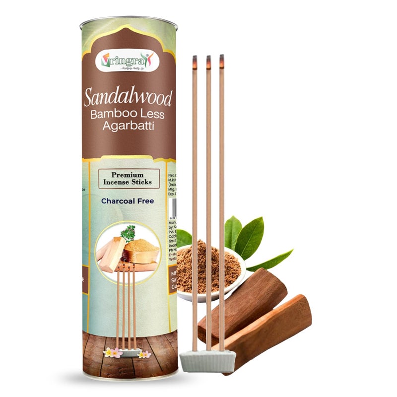 Vringra Vringra Bambooless Sandalwood Agarbatti SticksIncense SticksBamboo Free AgarbattiChandan Pooja AgarbattiCharcoal Chemical Free Dhoop Sticks 100gm  - Image 1