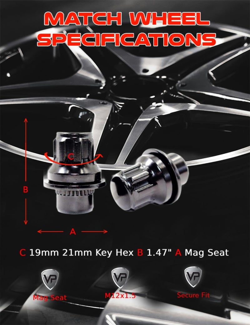 Veritek Performance Set of 4 Black Lug Nut Wheel Locks for Toyota Lexus Mitsubishi - Image 5