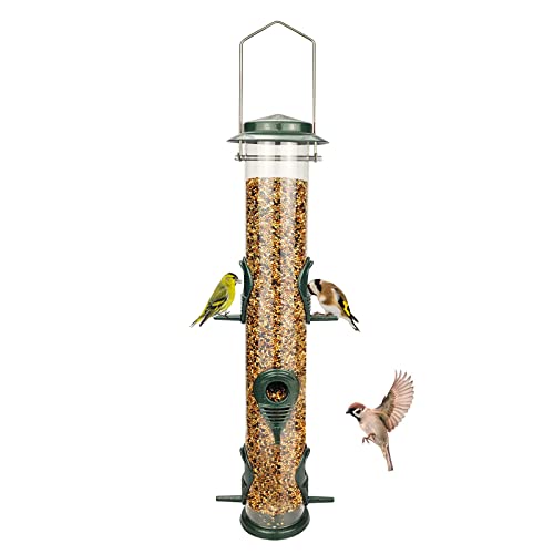 MIXXIDEA 1PK Metal Wild Bird Feeder,Squirrel Proof Bird Feeders for Outside,Hanging 6 Port Tube Bird Feeder Transparent Finch Bird Feeder for Attracting Birds in Your Lawn, Garden, Balcony-Green - Image 1