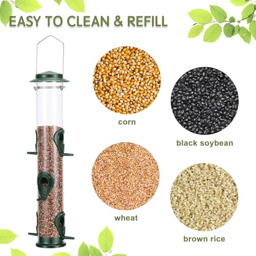 MIXXIDEA 1PK Metal Wild Bird Feeder,Squirrel Proof Bird Feeders for Outside,Hanging 6 Port Tube Bird Feeder Transparent Finch Bird Feeder for Attracting Birds in Your Lawn, Garden, Balcony-Green - Image 3