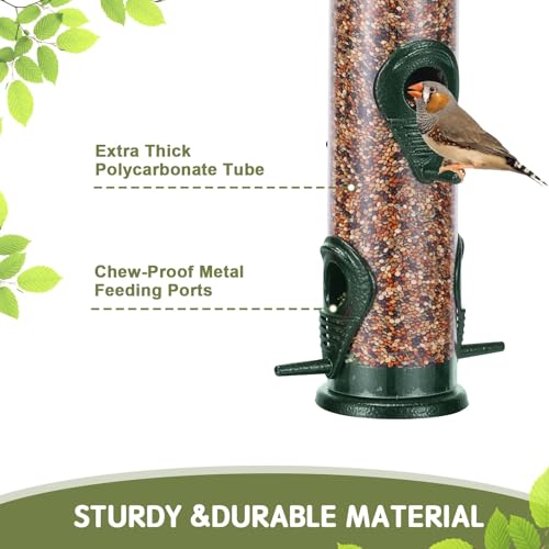 MIXXIDEA 1PK Metal Wild Bird Feeder,Squirrel Proof Bird Feeders for Outside,Hanging 6 Port Tube Bird Feeder Transparent Finch Bird Feeder for Attracting Birds in Your Lawn, Garden, Balcony-Green - Image 5