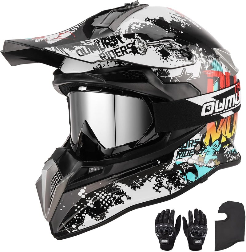 OUMURS DOT Adult Dirt Bike Helmet with Goggles, Gloves & Mask - Adjustable Sun Visor for Off-Road Motocross - Image 1
