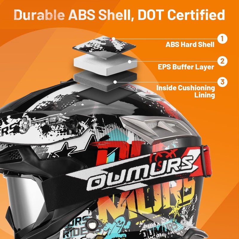 OUMURS DOT Adult Dirt Bike Helmet with Goggles, Gloves & Mask - Adjustable Sun Visor for Off-Road Motocross - Image 3