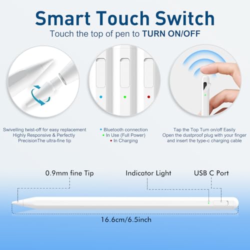 Uogic Stylus Pen with Shortcut Function, Active Pencil for iPad 6/7/8/9/10, Pro 11"/12.9", Air 3/4/5, mini 5/6, Pro M4, Air M2 - Image 2