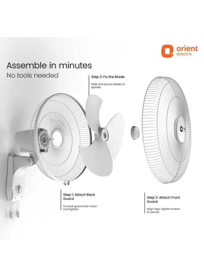Orient Electric Wall 97 | High Speed Wall Fan for Home | 100% Copper Motor | 90 Degree Oscillation with Tilt Mechanism | 3 Speed Pull Cord | Thermal Overload Protection | Military Grade Guard | White - Image 3