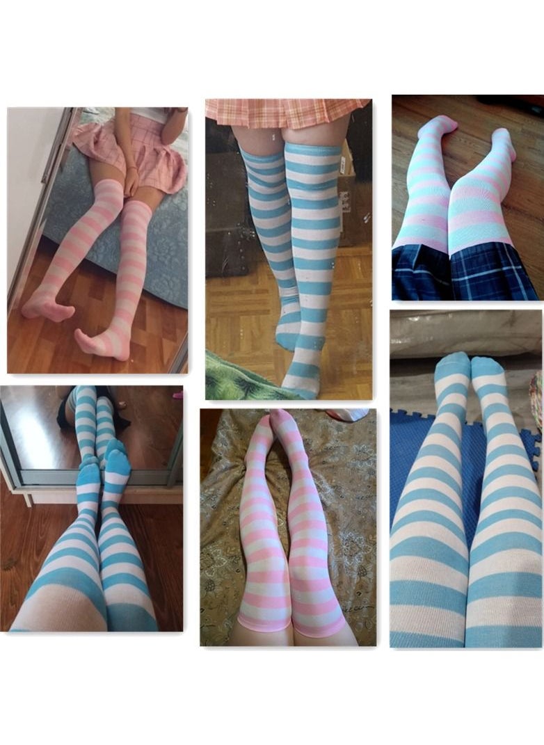 un branded - Cute Kawaii High Knee Socks For Women, Long Cotton Socks, Cosplay High Knee Stockings, Striped Over The Knee Pink Socks - Image 1