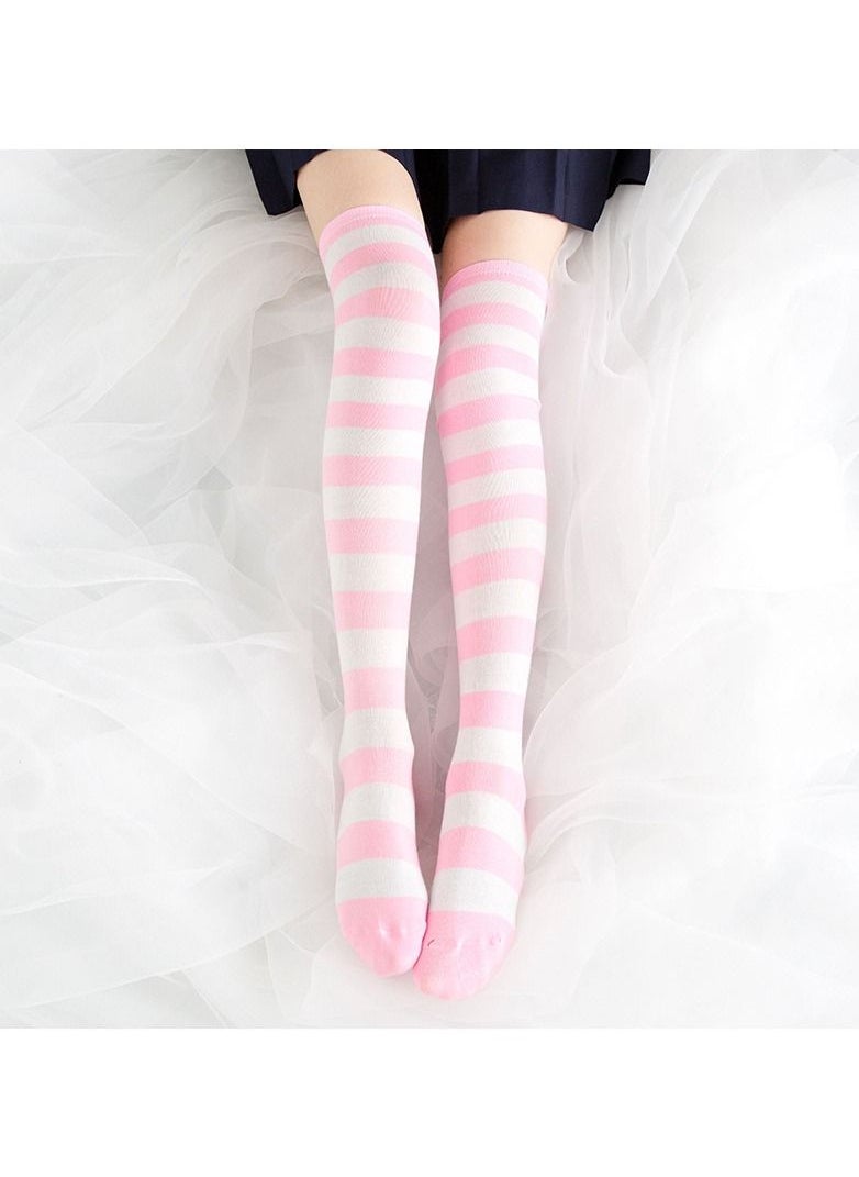 un branded - Cute Kawaii High Knee Socks For Women, Long Cotton Socks, Cosplay High Knee Stockings, Striped Over The Knee Pink Socks - Image 1