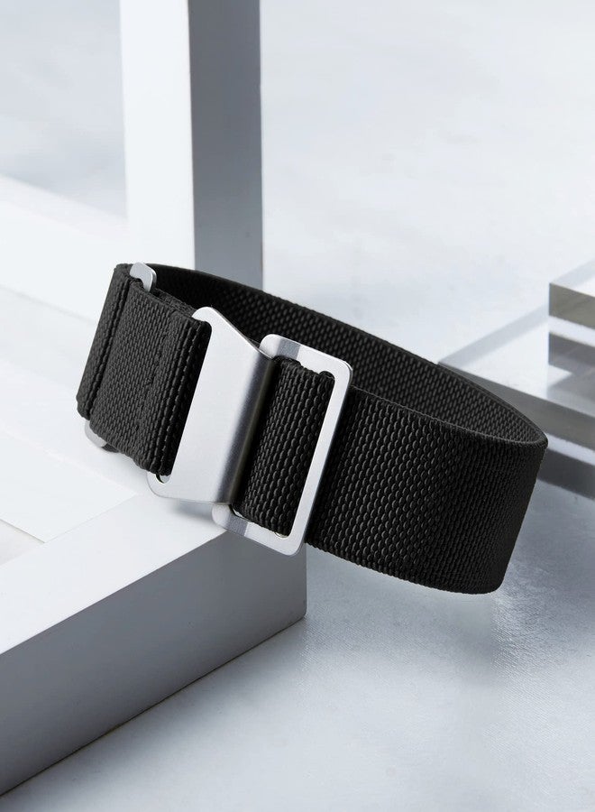 BINLUN Elastic Nylon Watch Strap - Navy Parachute Style - Replacement Fabric Watch Strap with Silver Hook Buckle for Men and Women (Black, 22 mm) - Image 3