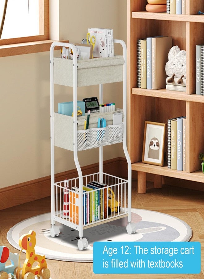 NEYCIL 3-tier Baby Diaper Caddy Organizer and Storage Cart with 4+3 Dividers, Metal Utility Cart with Lockable Wheels for Nursery, Bedroom, Bathroom, White - Image 5