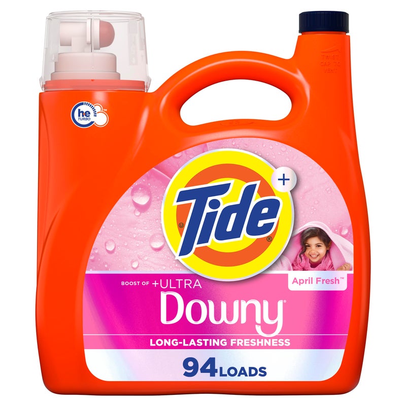 Tide plus Downy Liquid Laundry Detergent Soap April Fresh Scent HE Compatible 94 Loads 132 fl oz Packaging May Vary
