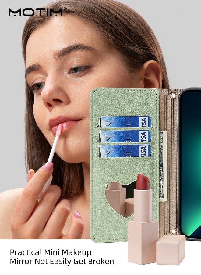 Motim iPhone 15 Plus Case with Lanyard Strap and Card Holder, Protective Crossbody Wallet Leather Handbag Purse Protective Case with Kickstand, Make Up Mirror Cover Phone Case  - Image 4