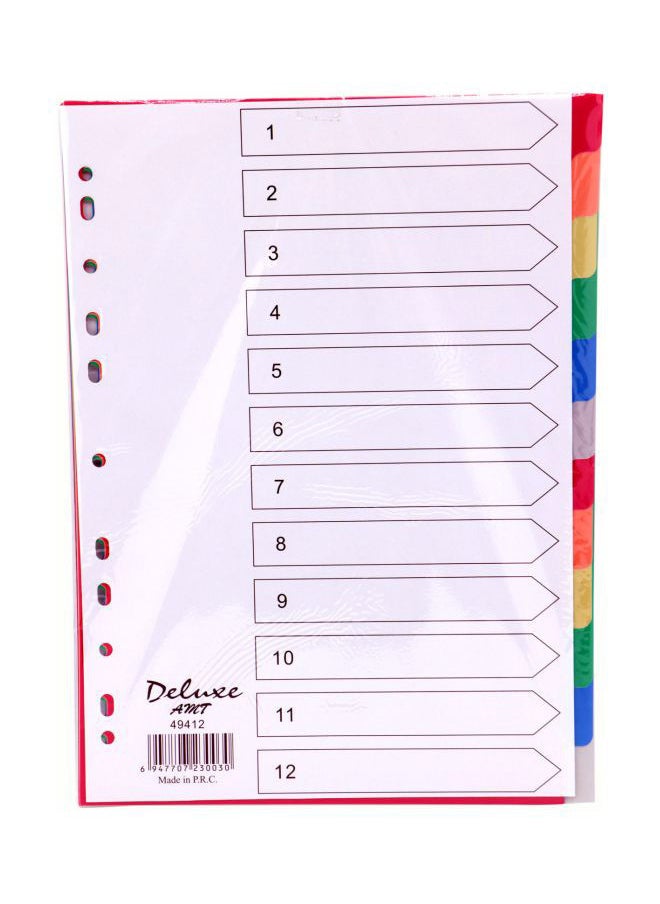 Deluxe - 12 Tab Pvc Color Divider  Stationery Binder Index Dividers - Image 1