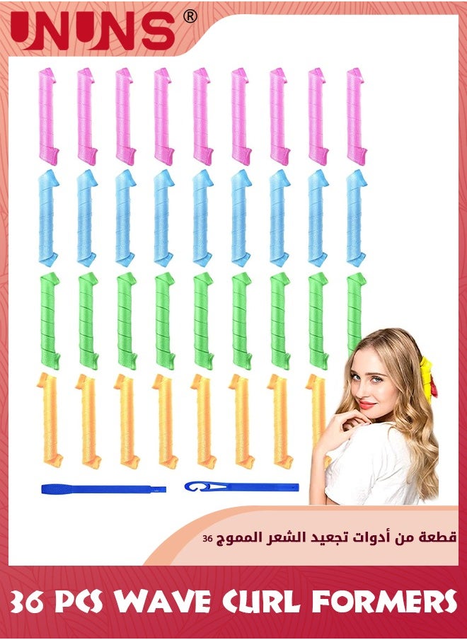 UNUNS - مكواة تجعيد الشعر الحلزونية، مجموعة تصفيف مكواة تجعيد الشعر 36 قطعة، أداة تشكيل تجعيد الشعر بدون حرارة مع خطافات تصفيف، بكرات شعر سحرية على شكل موجة، أدوات تصفيف الشعر للنساء والفتيات (30 سم - 36 قطعة) - Image 1