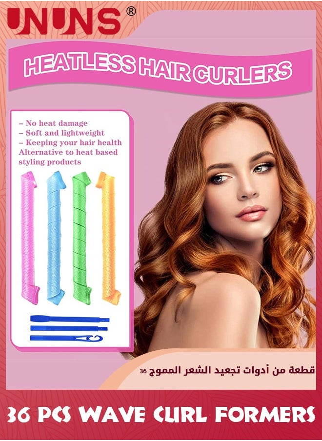 UNUNS - مكواة تجعيد الشعر الحلزونية، مجموعة تصفيف مكواة تجعيد الشعر 36 قطعة، أداة تشكيل تجعيد الشعر بدون حرارة مع خطافات تصفيف، بكرات شعر سحرية على شكل موجة، أدوات تصفيف الشعر للنساء والفتيات (30 سم - 36 قطعة) - Image 1