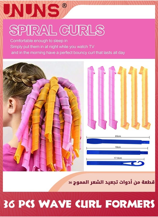 UNUNS - مكواة تجعيد الشعر الحلزونية، مجموعة تصفيف مكواة تجعيد الشعر 36 قطعة، أداة تشكيل تجعيد الشعر بدون حرارة مع خطافات تصفيف، بكرات شعر سحرية على شكل موجة، أدوات تصفيف الشعر للنساء والفتيات (30 سم - 36 قطعة) - Image 1