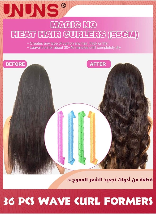 UNUNS - مكواة تجعيد الشعر الحلزونية، مجموعة تصفيف مكواة تجعيد الشعر 36 قطعة، أداة تشكيل تجعيد الشعر بدون حرارة مع خطافات تصفيف، بكرات شعر سحرية على شكل موجة، أدوات تصفيف الشعر للنساء والفتيات (30 سم - 36 قطعة) - Image 1