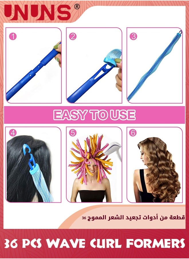 UNUNS - مكواة تجعيد الشعر الحلزونية، مجموعة تصفيف مكواة تجعيد الشعر 36 قطعة، أداة تشكيل تجعيد الشعر بدون حرارة مع خطافات تصفيف، بكرات شعر سحرية على شكل موجة، أدوات تصفيف الشعر للنساء والفتيات (30 سم - 36 قطعة) - Image 1