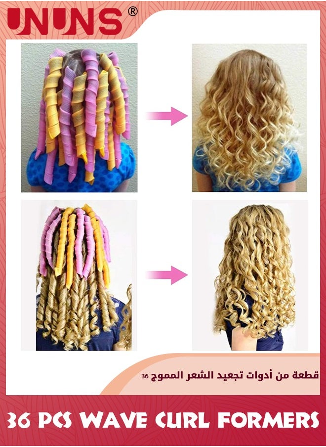 UNUNS - مكواة تجعيد الشعر الحلزونية، مجموعة تصفيف مكواة تجعيد الشعر 36 قطعة، أداة تشكيل تجعيد الشعر بدون حرارة مع خطافات تصفيف، بكرات شعر سحرية على شكل موجة، أدوات تصفيف الشعر للنساء والفتيات (30 سم - 36 قطعة) - Image 1