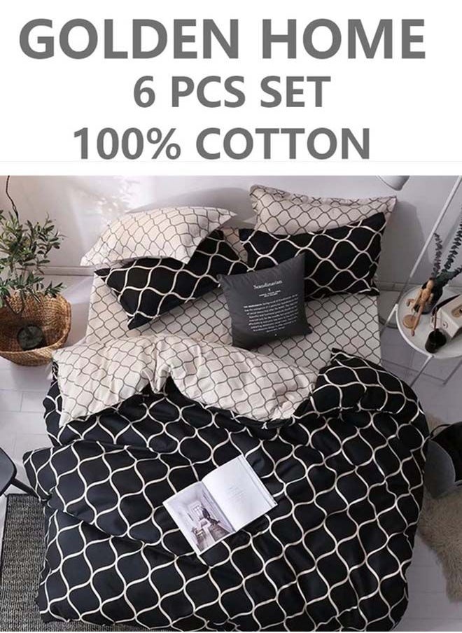 GOLDEN HOME طقم غطاء لحاف مكون من 6 قطع من القطن المطبوع بمقاس فردي، يتضمن 1 ملاءة سرير مقاس 120 × 200 + 30 سم، 1 لحاف/غطاء سرير 160 × 210 سم، 2 كيس وسادة 55 × 80 سم، 2 كيس وسادة 45 × 70 سم متعدد الألوان 