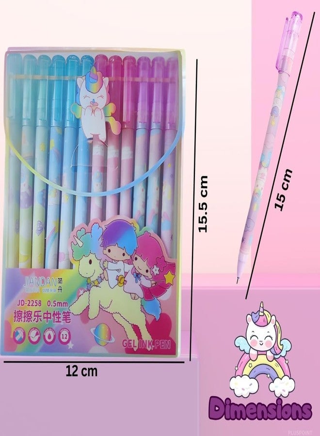 PLUSPOINT Unicorn Theme Gel Pens for Kids, 0.5mm Eraseable Blue Gel Pen Set of 12 for Girls & Boys, Adorable Colorful Pen for notes taking Project Work, Journal, Blue Ink,Stationery for kids adult - Image 5