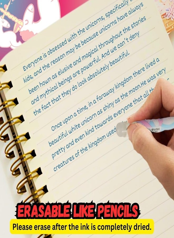 PLUSPOINT Unicorn Theme Gel Pens for Kids, 0.5mm Eraseable Blue Gel Pen Set of 12 for Girls & Boys, Adorable Colorful Pen for notes taking Project Work, Journal, Blue Ink,Stationery for kids adult - Image 2