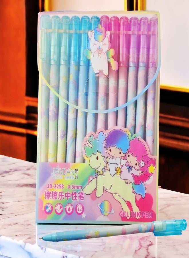 PLUSPOINT Unicorn Theme Gel Pens for Kids, 0.5mm Eraseable Blue Gel Pen Set of 12 for Girls & Boys, Adorable Colorful Pen for notes taking Project Work, Journal, Blue Ink,Stationery for kids adult - Image 3
