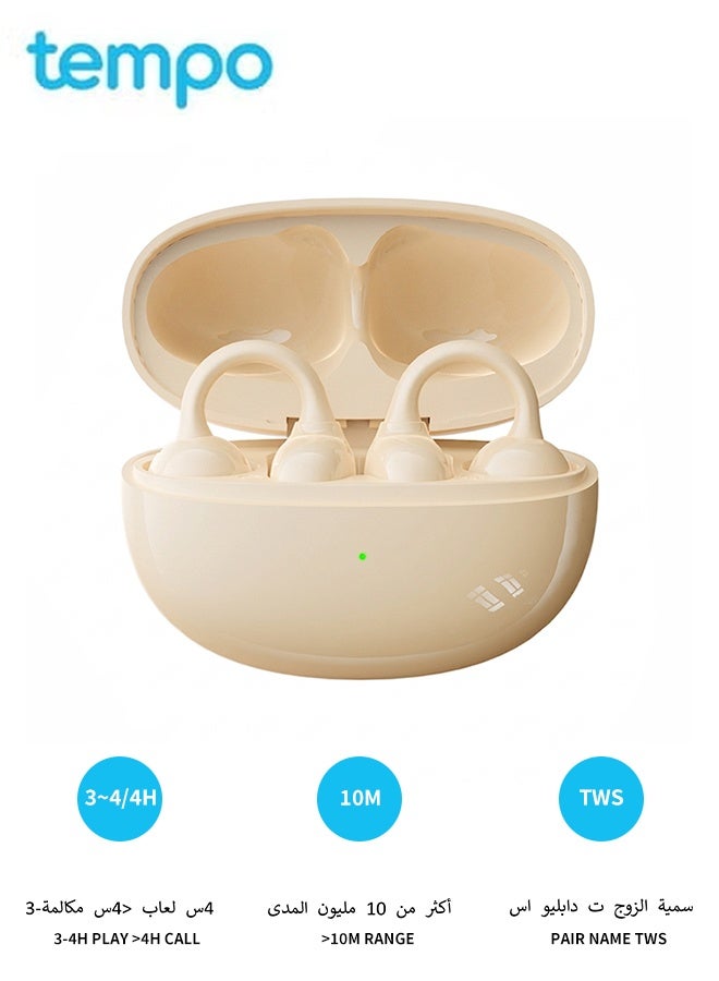 Tempo Open-Ear Clip Wireless Earbuds, Ultra Light Clip-on Design, Long Playback Dual Device Connect, For Sports Driving Office Running Travel Black Earphones - Image 1