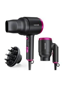 wavytalk Hair Dryer With Diffuser, Foldable Hair Blow Dryer, 1600W Lightweight Diffuser Hair Dryer For Curly Hair, Black 