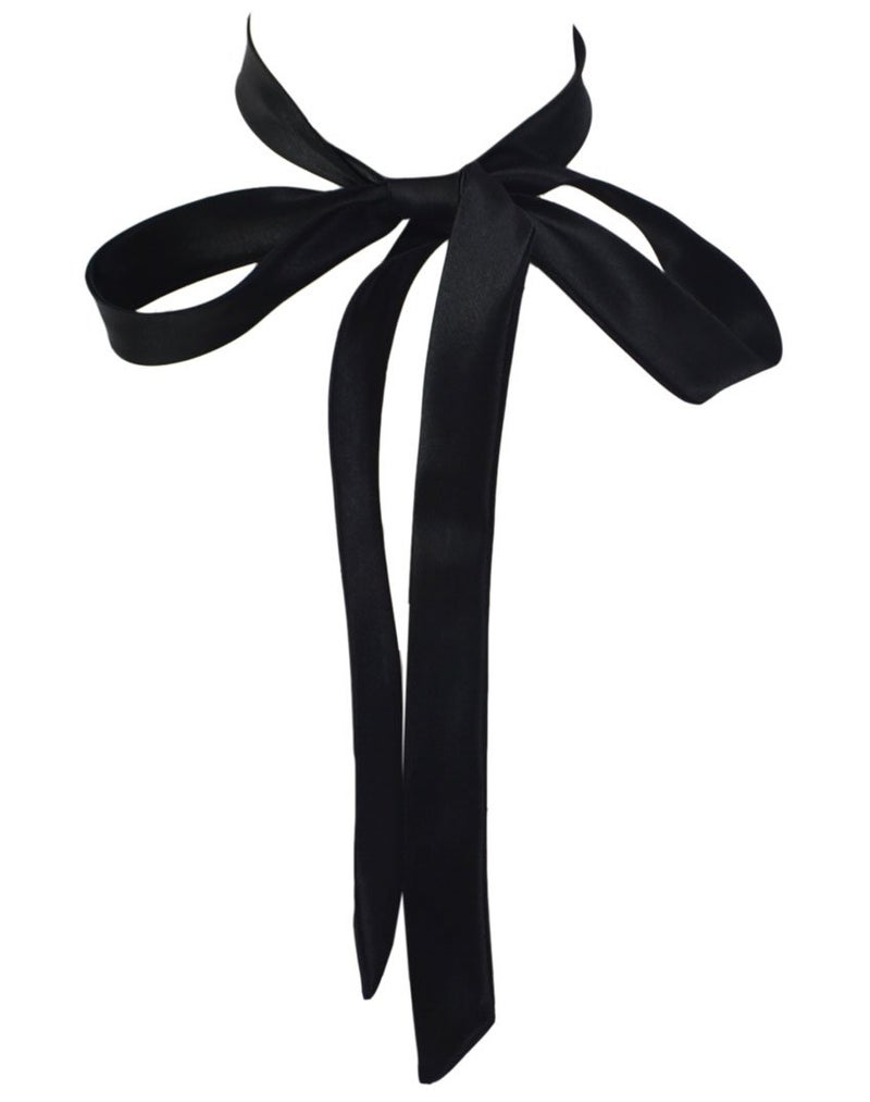 SYAYA Womens Bow Tie, Ribbon Self Tie For Women - Long Necktie for Office T-shir Uniform or Girls Cosplay & Graduation W-B-T1 (Black) - Image 1