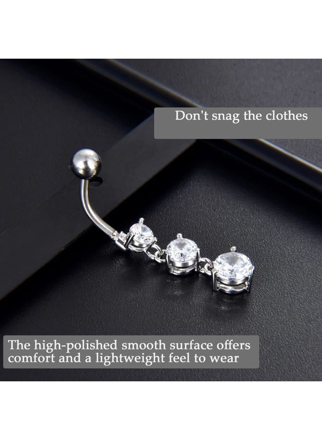 CANDYFANCY 14G Dangly Belly Button Rings Surgical Steel Gem Navel Rings Dangle Triple Round CZ Barbell Belly Piercings Jewelry, Cubic Zirconia, cubic zirconia - Image 2