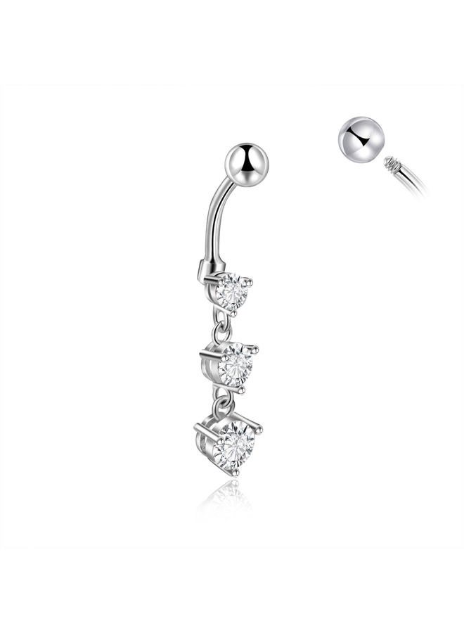 CANDYFANCY 14G Dangly Belly Button Rings Surgical Steel Gem Navel Rings Dangle Triple Round CZ Barbell Belly Piercings Jewelry, Cubic Zirconia, cubic zirconia - Image 1
