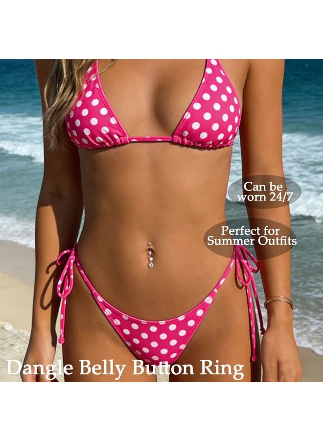 CANDYFANCY 14G Dangly Belly Button Rings Surgical Steel Gem Navel Rings Dangle Triple Round CZ Barbell Belly Piercings Jewelry, Cubic Zirconia, cubic zirconia - Image 5