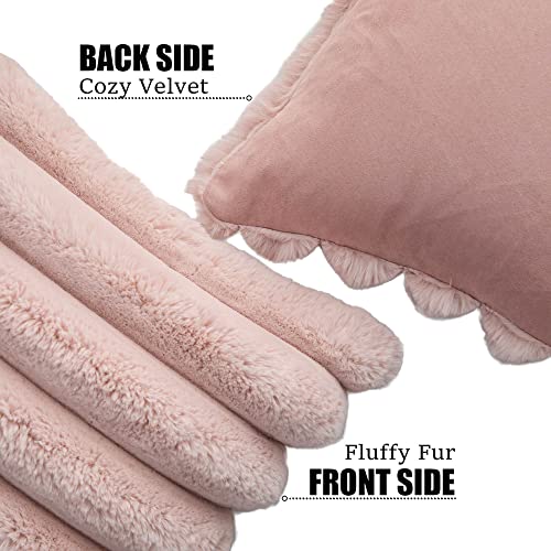 Neelvin Pink Faux Fur Cozy Soft Striped Decorative Throw Pillow Covers 16x16 inch Set of 2Velvet Pillowcase Cushion Case for Sofa Couch - Image 3