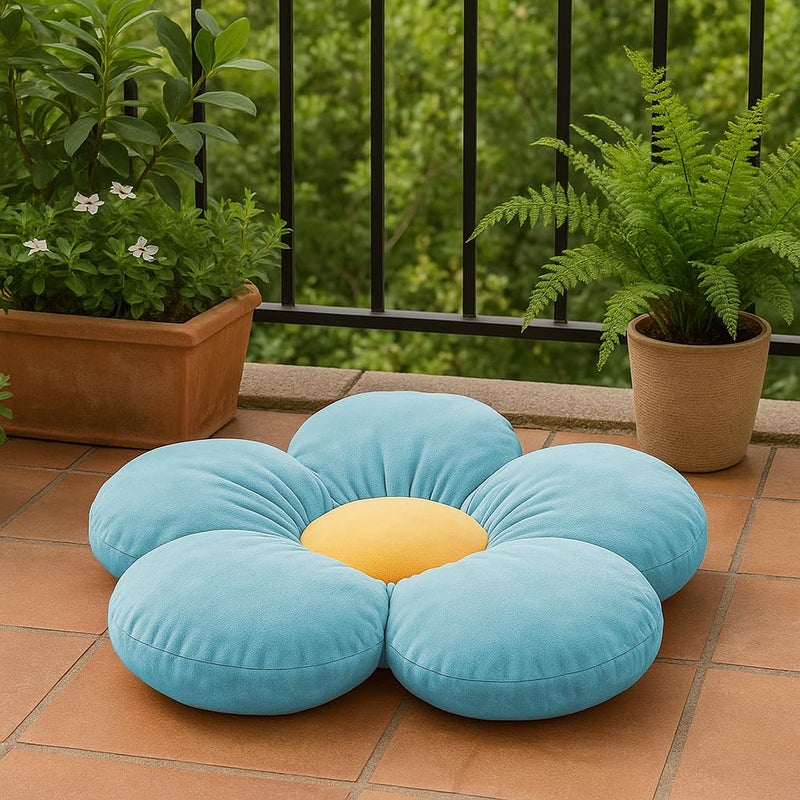 Peach Cuddle Flower Shaped Velvet Floor Cushion (16x16 inch, Light Blue) - Image 3
