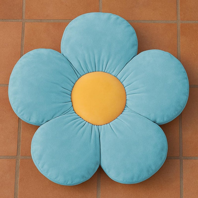 Peach Cuddle Flower Shaped Velvet Floor Cushion (16x16 inch, Light Blue) - Image 5