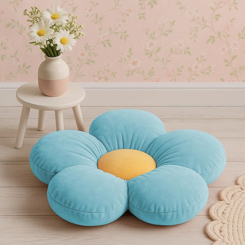 Peach Cuddle Flower Shaped Velvet Floor Cushion (16x16 inch, Light Blue) - Image 4
