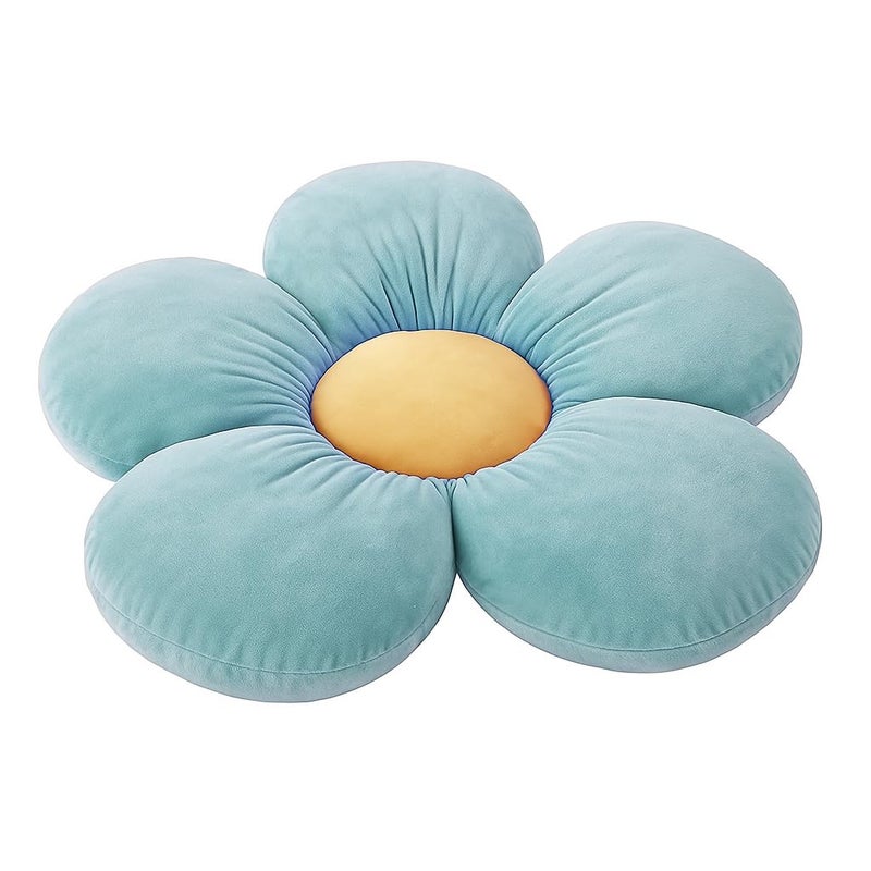 Peach Cuddle Flower Shaped Velvet Floor Cushion (16x16 inch, Light Blue) - Image 1