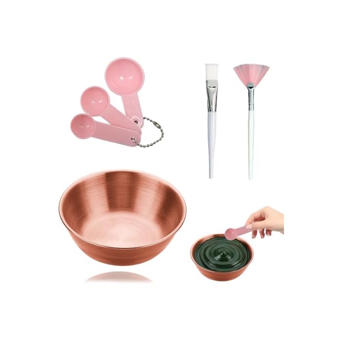 4Pcs Face Mask Mixing Bowl Set Facial Bowls and Masking Tool Kit with Rose Gold Face Mask Mixing Bowl Facial Brush Whisk and Measuring Spoons Esthetician Supplies for Masks and Facials