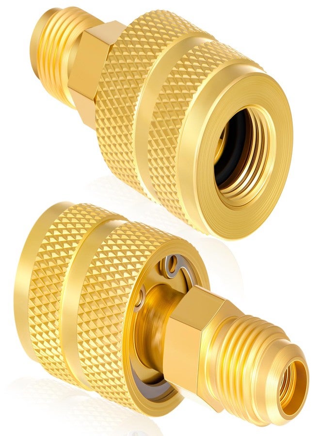 Otoolling 2 Pcs R-410A 134A R22 R290 R600a Refrigerant Brass Adapter 1/4" Female to 1/4" Male Thread Adapter Heavy Duty HVAC Quick Connect Fittings Low Loss for Refrigerant Tanks Mini Split Systems - Image 1