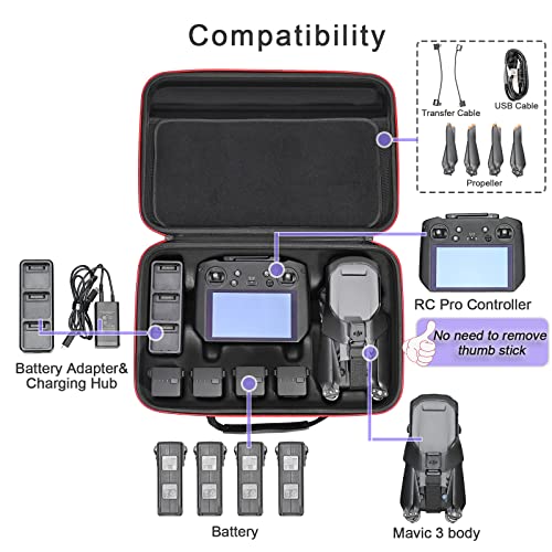 RLSOCO Travel Case for DJI Mavic 3 ClassicMavic 3 Cine Fly More Combo Fits Mavic 3 Body RC Pro or DJI RC Controller Batteries Charger Propellers Black Case Only - Image 3