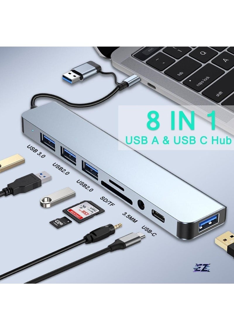 ELTRAZONE USB C Hub 8-in-1 USB Splitter, Aluminum USB Hub with USB 3.0, USB 2.0, USB-C Ports, SD/TF Card Reader, 3.5mm AUX, Compatible with MacBook Pro/Air, PC, Laptop, Tablet Devices – Space Grey  - Image 2