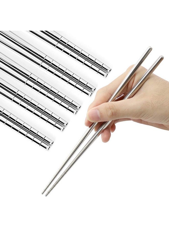 MUYOS Stainless Steel Chopsticks 5 Pairs Reusable Multicolor Lightweight 304 Metal Chopsticks Square Lightweight Non-Slip Chop Sticks Dishwasher Safe Gift Set(Silver Hollow) - Image 1